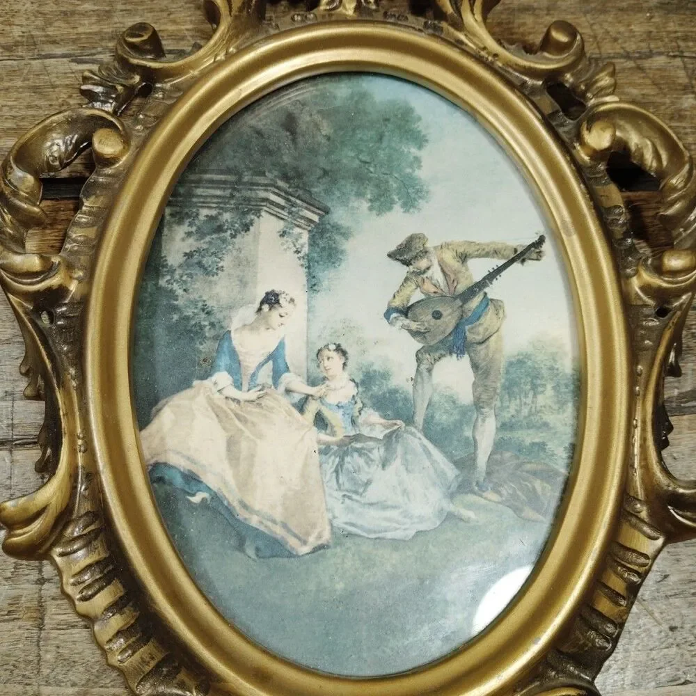 Two Vintage Ornate Frame Victorian Ladies Music Hanging Decor Art Picture